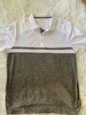 Calvin Klein White and Gray Colorblock Polo  l